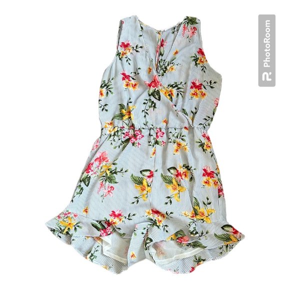 Lush Floral & Stripe Patterned Romper | Size Large - Picture 3 of 5